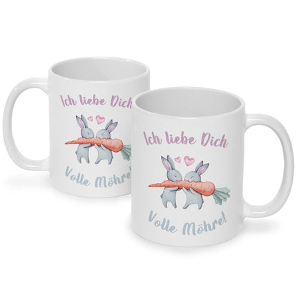 SEO. Bedruckte Tasse mit Spruch Volle Möhre - Weiß Linkreich