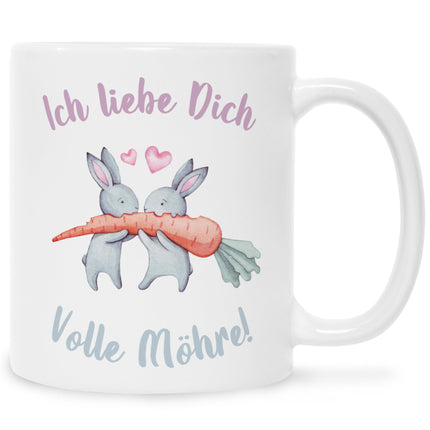 SEO. Bedruckte Tasse mit Spruch Volle Möhre - Weiß Linkreich