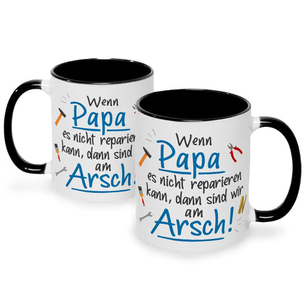 SEO. Bedruckte Tasse mit Spruch Wenn Papa es nicht reparieren kann - Schwarz & Weiß Linkreich