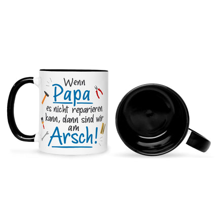 SEO. Bedruckte Tasse mit Spruch Wenn Papa es nicht reparieren kann - Schwarz & Weiß Linkreich
