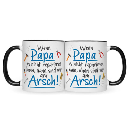 SEO. Bedruckte Tasse mit Spruch Wenn Papa es nicht reparieren kann - Schwarz & Weiß Linkreich