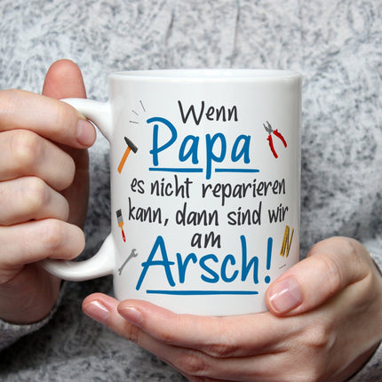 SEO. Bedruckte Tasse mit Spruch Wenn Papa es nicht reparieren kann - Weiß Linkreich