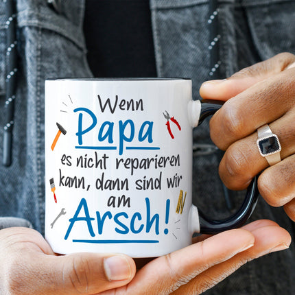 SEO. Bedruckte Tasse mit Spruch Wenn Papa es nicht reparieren kann - Weiß Linkreich