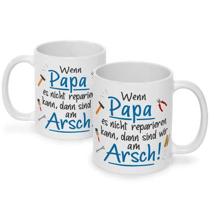 SEO. Bedruckte Tasse mit Spruch Wenn Papa es nicht reparieren kann - Weiß Linkreich