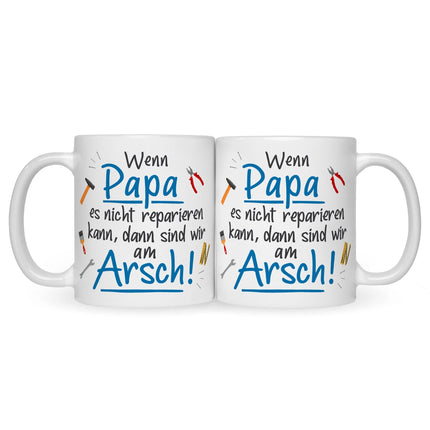 SEO. Bedruckte Tasse mit Spruch Wenn Papa es nicht reparieren kann - Weiß Linkreich