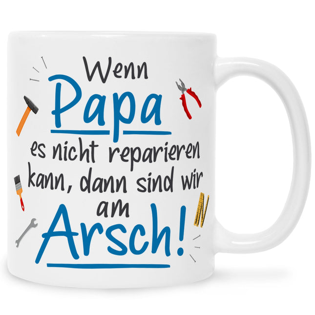 SEO. Bedruckte Tasse mit Spruch Wenn Papa es nicht reparieren kann - Weiß Linkreich