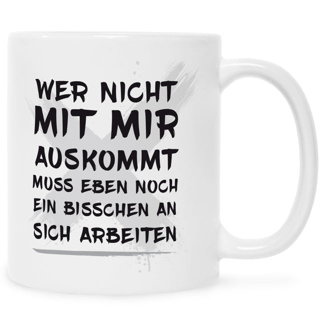 SEO. Bedruckte Tasse mit Spruch Wer nicht mit mir auskommt - Weiß Linkreich