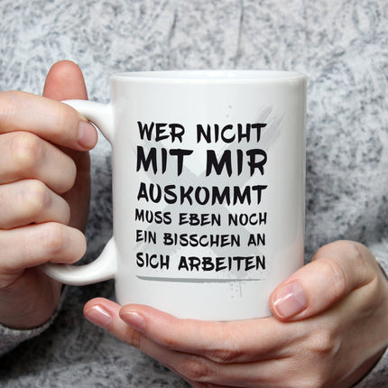 SEO. Bedruckte Tasse mit Spruch Wer nicht mit mir auskommt - Weiß Linkreich