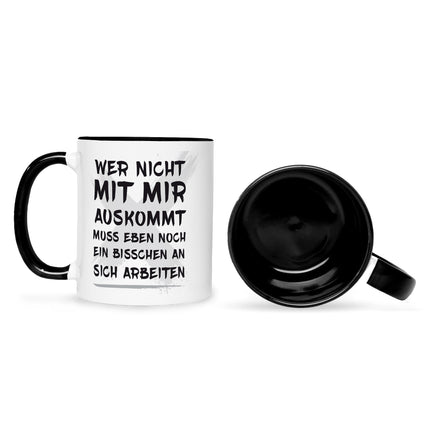 SEO. Bedruckte Tasse mit Spruch Wer nicht mit mir auskommt - Schwarz & Weiß Linkreich