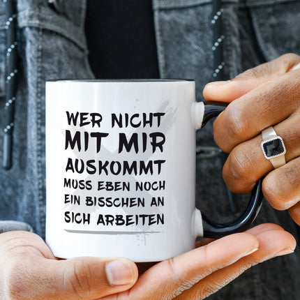 SEO. Bedruckte Tasse mit Spruch Wer nicht mit mir auskommt - Weiß Linkreich