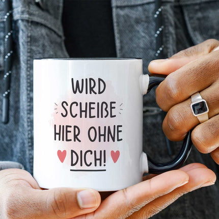 SEO. Bedruckte Tasse mit Spruch Wird scheiße ohne dich - Weiß Linkreich