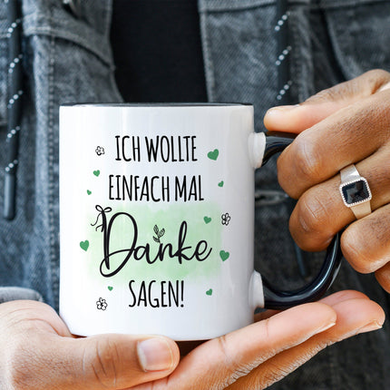 SEO. Bedruckte Tasse mit Spruch Wollte einfach mal danke sagen - Weiß Linkreich