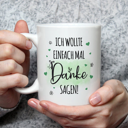 SEO. Bedruckte Tasse mit Spruch Wollte einfach mal danke sagen - Schwarz & Weiß Linkreich