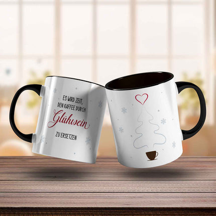 SEO. Bedruckte Tasse mit Weihnachtsmotiv - Es wird Zeit den Kaffee durch Glühwein - Schwarz & Weiß Linkreich