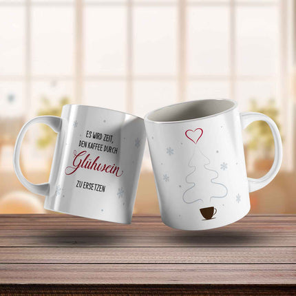 SEO. Bedruckte Tasse mit Weihnachtsmotiv - Es wird Zeit den Kaffee durch Glühwein - Weiß Linkreich
