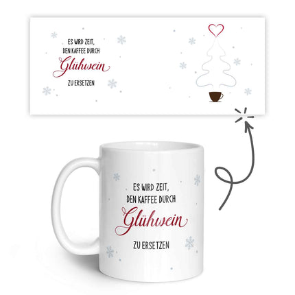 SEO. Bedruckte Tasse mit Weihnachtsmotiv - Es wird Zeit den Kaffee durch Glühwein - Weiß Linkreich