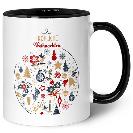 SEO. Bedruckte Tasse mit Weihnachtsmotiv - Fröhliche Weihnachtskugel - Schwarz & Weiß Linkreich