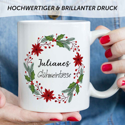 SEO. Bedruckte Tasse mit Weihnachtsmotiv - Glühweintasse - personalisiert mit Namen - Weiß Linkreich