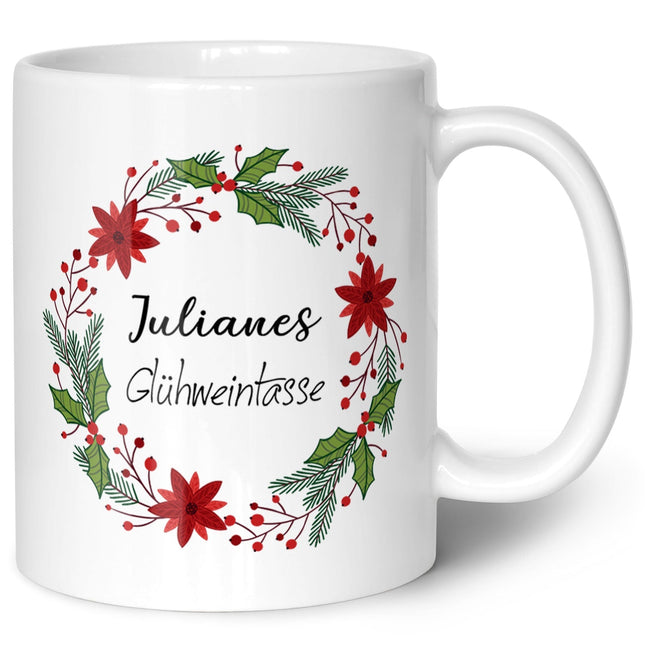 SEO. Bedruckte Tasse mit Weihnachtsmotiv - Glühweintasse - personalisiert mit Namen - Weiß Linkreich