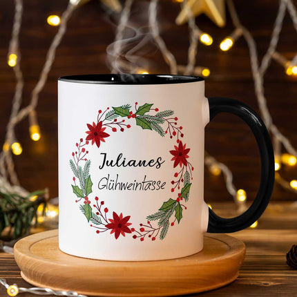 SEO. Bedruckte Tasse mit Weihnachtsmotiv - Glühweintasse - personalisiert mit Namen - Weiß Linkreich