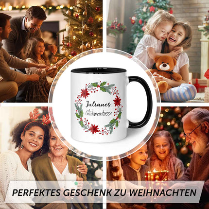 SEO. Bedruckte Tasse mit Weihnachtsmotiv - Glühweintasse - personalisiert mit Namen - Schwarz & Weiß Linkreich