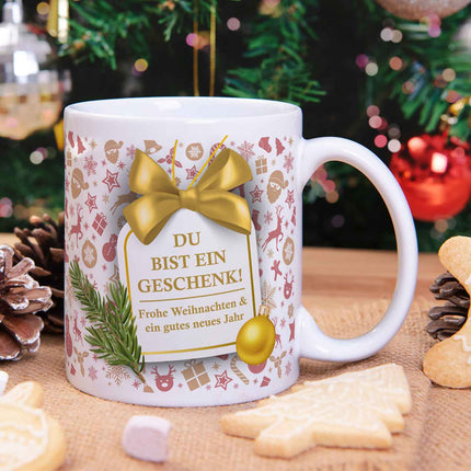 SEO. Bedruckte Tasse mit Weihnachtsmotiv im Du bist ein Geschenk Design - Weiß Linkreich
