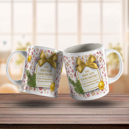SEO. Bedruckte Tasse mit Weihnachtsmotiv im Du bist ein Geschenk Design - Weiß Linkreich