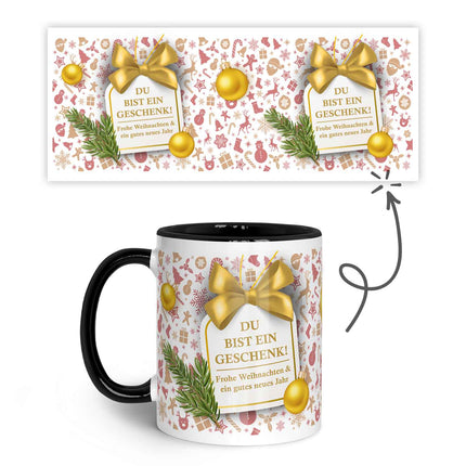 SEO. Bedruckte Tasse mit Weihnachtsmotiv im Du bist ein Geschenk Design - Schwarz & Weiß Linkreich
