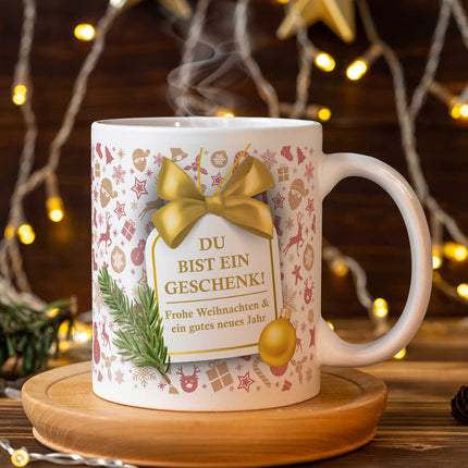 SEO. Bedruckte Tasse mit Weihnachtsmotiv im Du bist ein Geschenk Design - Weiß Linkreich