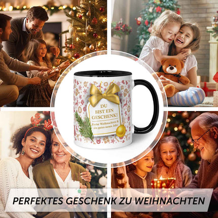 SEO. Bedruckte Tasse mit Weihnachtsmotiv im Du bist ein Geschenk Design - Schwarz & Weiß Linkreich