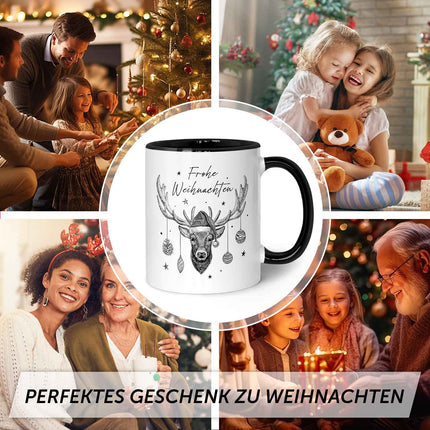 SEO. Bedruckte Tasse mit Weihnachtsmotiv im Frohe Weihnachten Elch Design - Schwarz & Weiß Linkreich