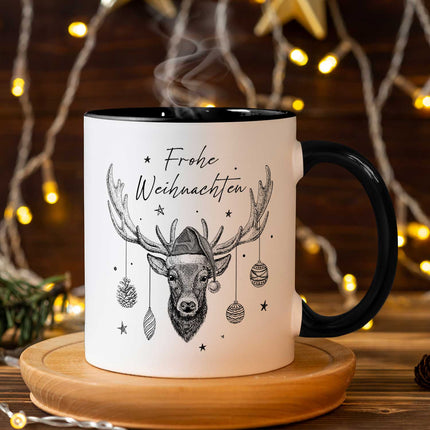 SEO. Bedruckte Tasse mit Weihnachtsmotiv im Frohe Weihnachten Elch Design - Weiß Linkreich
