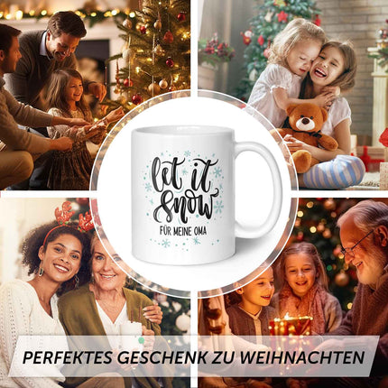 SEO. Bedruckte Tasse mit Weihnachtsmotiv im Let it Snow Design - Weiß Linkreich