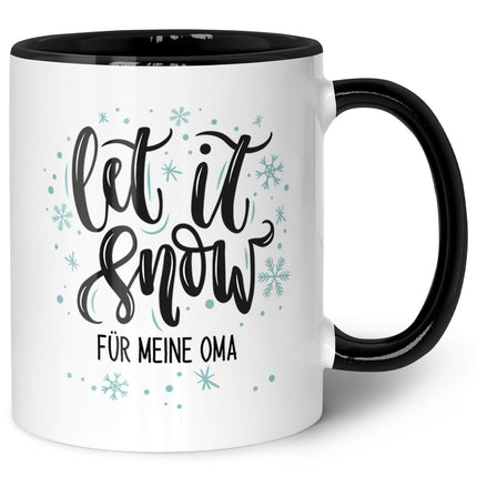 SEO. Bedruckte Tasse mit Weihnachtsmotiv im Let it Snow Design - Schwarz & Weiß Linkreich