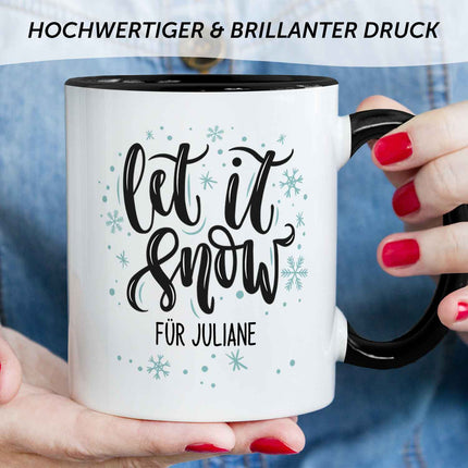 SEO. Bedruckte Tasse mit Weihnachtsmotiv im Let it Snow Design - Schwarz & Weiß Linkreich