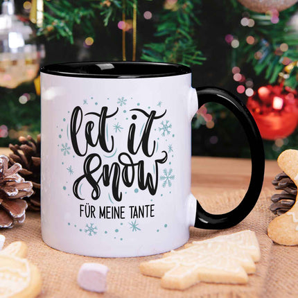 SEO. Bedruckte Tasse mit Weihnachtsmotiv im Let it Snow Design - Schwarz & Weiß Linkreich