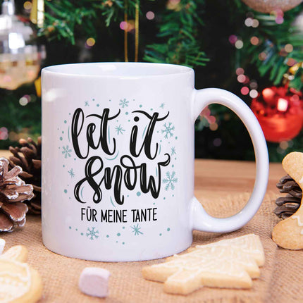 SEO. Bedruckte Tasse mit Weihnachtsmotiv im Let it Snow Design - Weiß Linkreich
