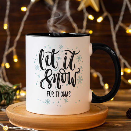 SEO. Bedruckte Tasse mit Weihnachtsmotiv im Let it Snow Design - Weiß Linkreich