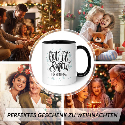SEO. Bedruckte Tasse mit Weihnachtsmotiv im Let it Snow Design - Schwarz & Weiß Linkreich