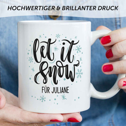 SEO. Bedruckte Tasse mit Weihnachtsmotiv im Let it Snow Design - Weiß Linkreich