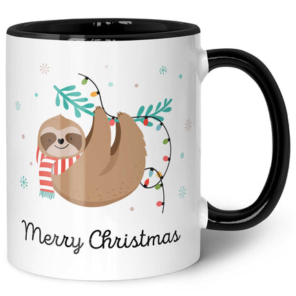SEO. Bedruckte Tasse mit Weihnachtsmotiv im Merry Christmas Faultier Design - Schwarz & Weiß Linkreich