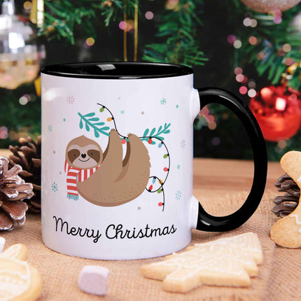 SEO. Bedruckte Tasse mit Weihnachtsmotiv im Merry Christmas Faultier Design - Schwarz & Weiß Linkreich