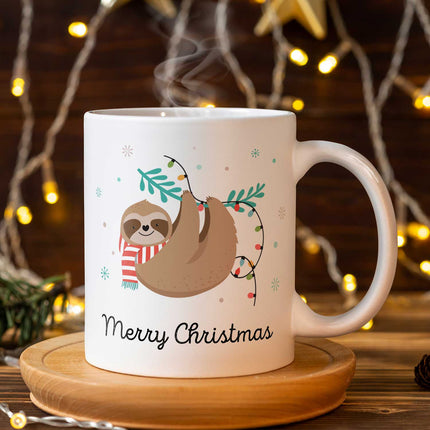 SEO. Bedruckte Tasse mit Weihnachtsmotiv im Merry Christmas Faultier Design - Weiß Linkreich