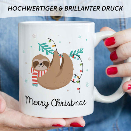 SEO. Bedruckte Tasse mit Weihnachtsmotiv im Merry Christmas Faultier Design - Weiß Linkreich