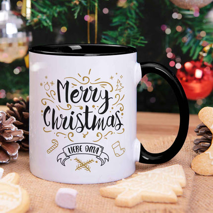 SEO. Bedruckte Tasse mit Weihnachtsmotiv im Merry Christmas Liebe Oma Design - Schwarz & Weiß Linkreich