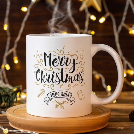 SEO. Bedruckte Tasse mit Weihnachtsmotiv im Merry Christmas Liebe Oma Design - Weiß Linkreich