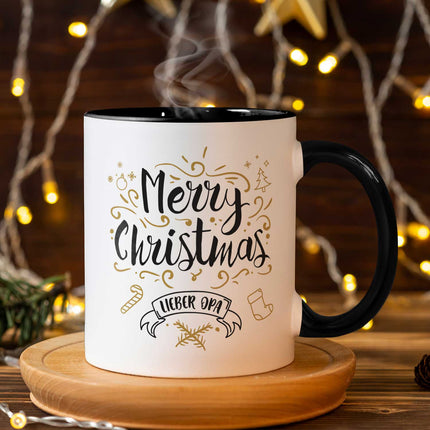 SEO. Bedruckte Tasse mit Weihnachtsmotiv im Merry Christmas Lieber Opa Design - Weiß Linkreich