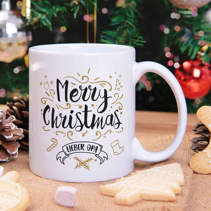 SEO. Bedruckte Tasse mit Weihnachtsmotiv im Merry Christmas Lieber Opa Design - Weiß Linkreich