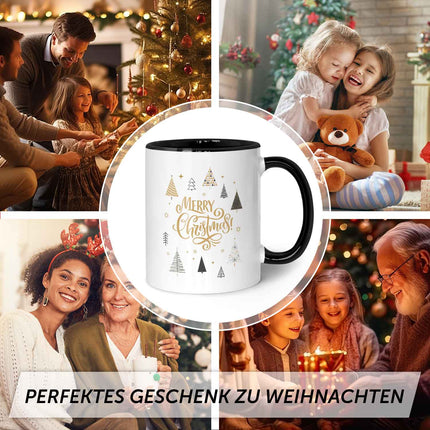 SEO. Bedruckte Tasse mit Weihnachtsmotiv im Weihnachtsbäume Design - Schwarz & Weiß Linkreich