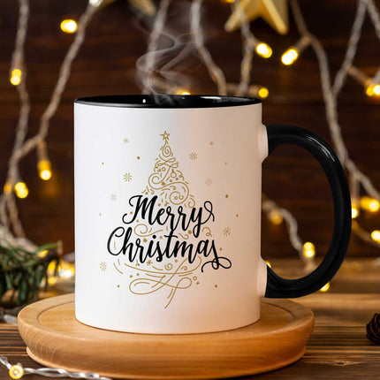 SEO. Bedruckte Tasse mit Weihnachtsmotiv im Weihnachtsbaum Design - Weiß Linkreich